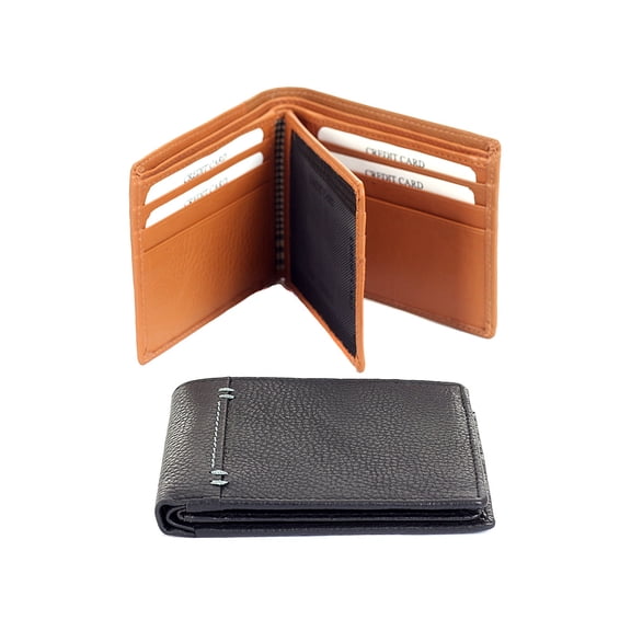 Men's Superior Leather BiFold 8 Credit Card 1 ID Window Black Wallet 4.5 x 3.5 inches