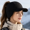 thumbnail image 4 of Women's Water-Repellent Winter Ponytail Baseball Cap LSONABXA with Ear Flaps - Winter Hat for Women, 4 of 9