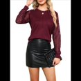 thumbnail image 3 of Blusas de Punto Gofre para Mujer, Blusas Elegantes Informales de Negocios, Camisas de Trabajo de Larga con Encaje, Ropa de Otoño. Vino Tinto M, 3 of 9