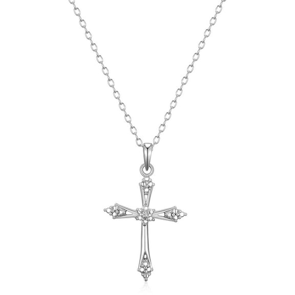 Forever Facets Fine Silver Plated Silver Tone Classic Cross Diamond Accent Pendant Necklace, 18"