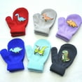 thumbnail image 2 of Kids Winter Warm Knit Full Finger Gloves Cartoon Dinosaur Print Stretchy Mittens, 2 of 16