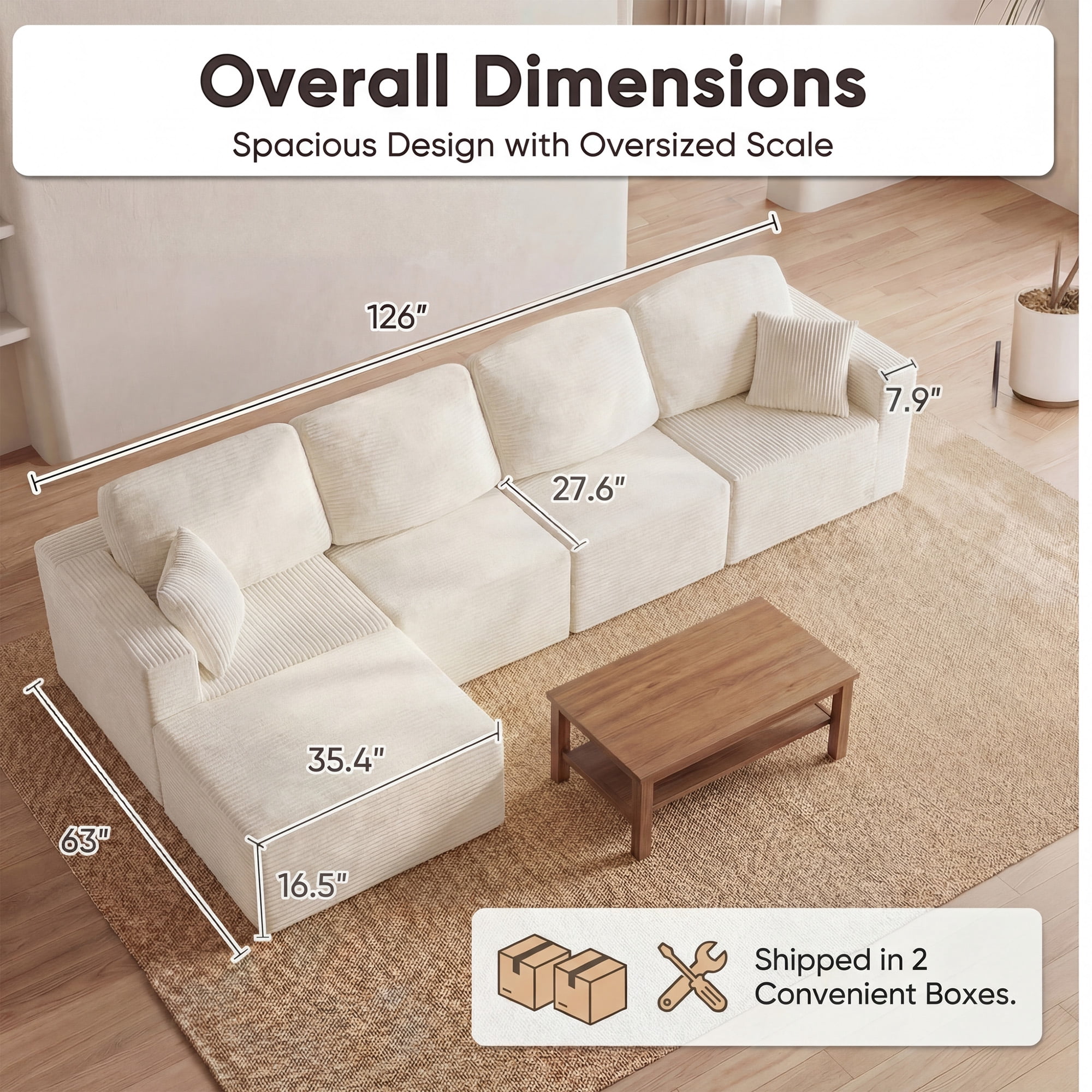Furmax Modular L-Shaped Sectional Sofa – Tool-Free Assembly Multi-Seat Sofa Set for Living Room, Boneless Design Furniture