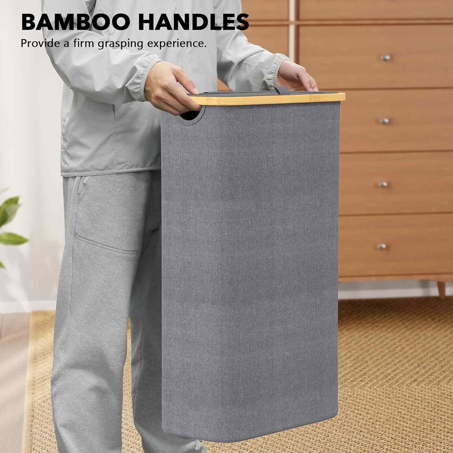 SpaceAid Slim Laundry Hamper with Lid, 65L Narrow Tall Clothes Basket Bin, Grey