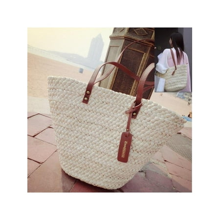 Raffia Woven Tote - Women Summer Tote Shopping Handbag Beach Bag Straw Woven Shoulder Purse