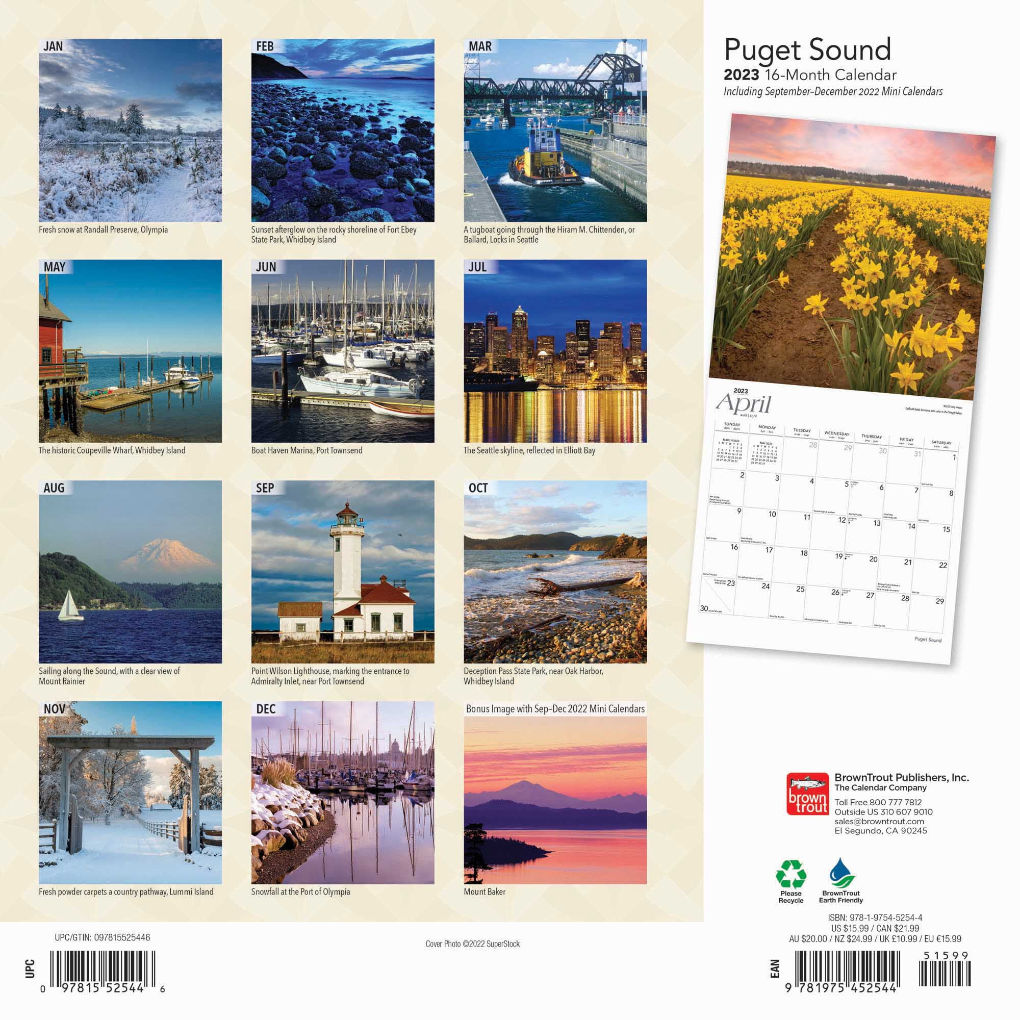 Puget Sound 2023 Wall Calendar 12x12 by Browntrout