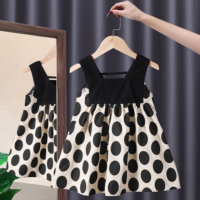 Vestido negro clásico para niña, vestido de verano sin mangas con cuello de muñeca, vestido de princesa a la moda