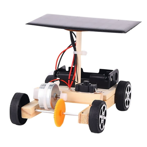EeaseCA 1pc DIY Solar Electric Car Wooden Solar Car Creative Engineering Circuit Science Stem Building Kit(Colorful)