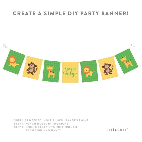 Jungle Safari Baby Shower Party Signs & Banner Decorations, 20-Pack