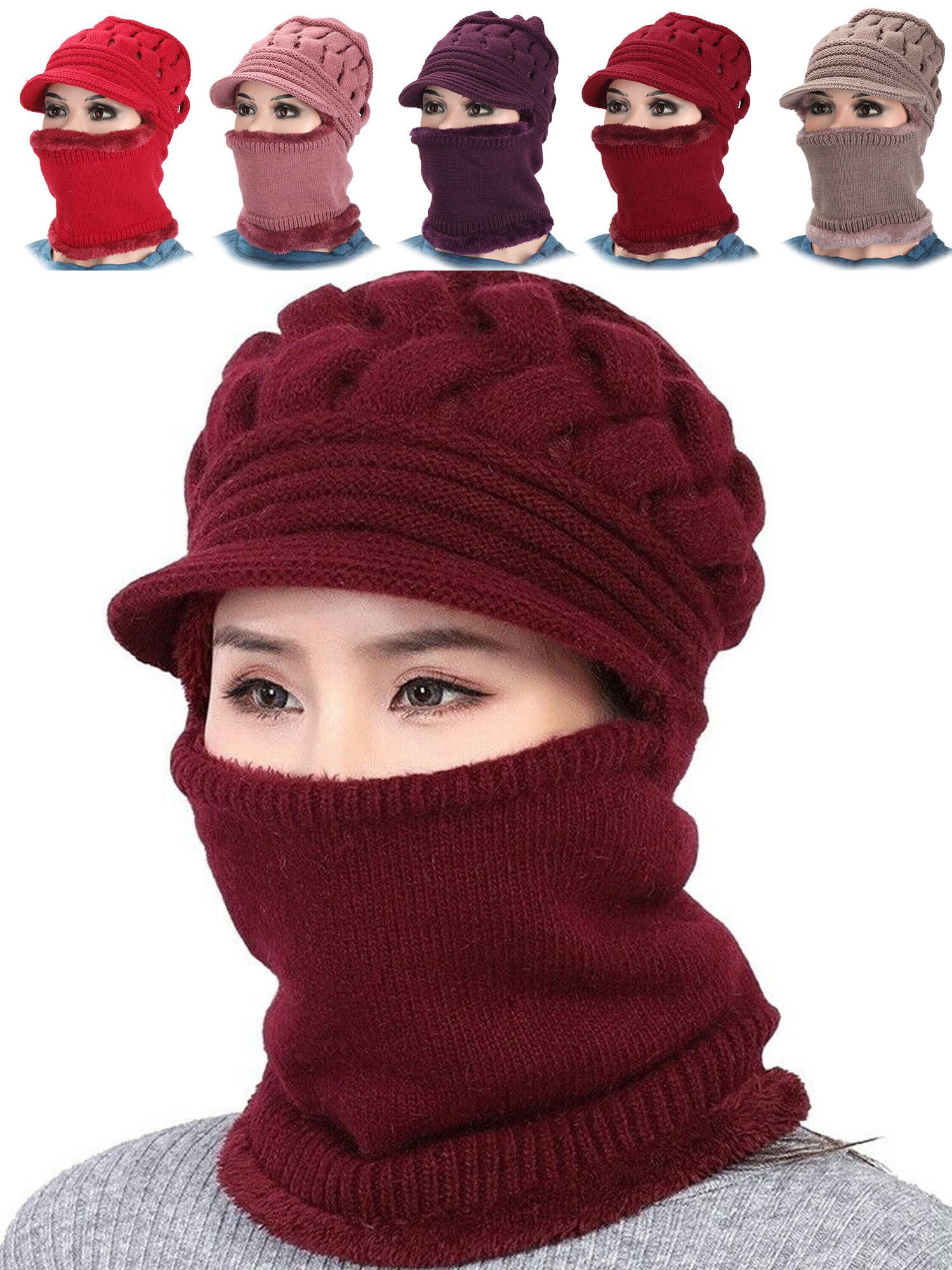 Women Winter Warm Crochet Knit Beanie Pom Hat Wool Snow Ski Cap Scarf Balaclava