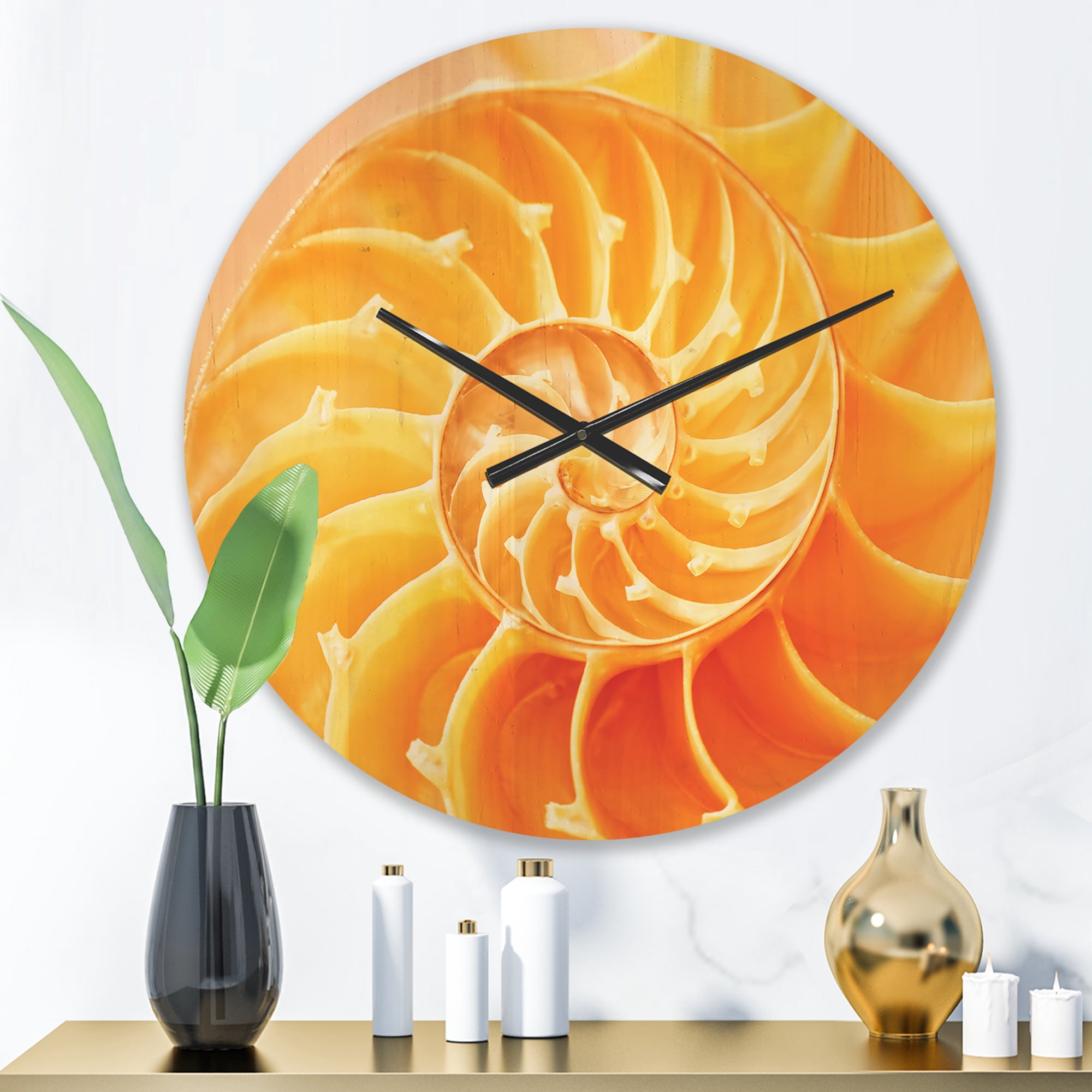 Designart 'Close Up Yellow Nautilus Shell' Modern Wood Wall Clock