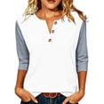 thumbnail image 2 of ABSUYY Womens Gray Color Block Raglan Tee 3/4 Sleeve Henley Top Casual Baseball Shirt,Size 2XL, 2 of 6