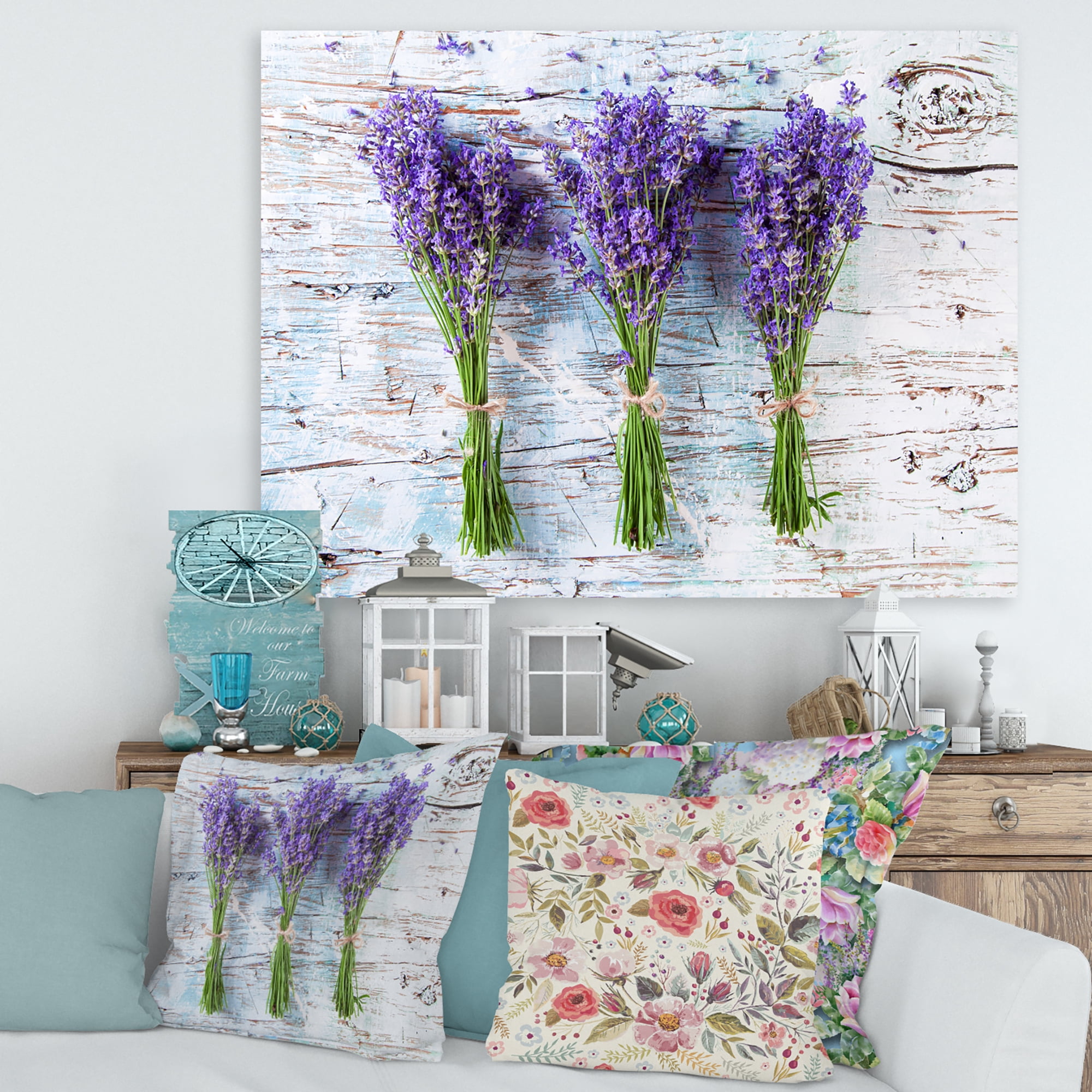 Fresh Lavender Bouquets On Wood 8 in x 12 in Photography Canvas Art Print, by Designart