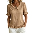 thumbnail image 2 of Xuyuer Women's Summer Solid Color Front Placket Button Down Short Sleeve Casual Top Blouse Soft Breathable, 2 of 7