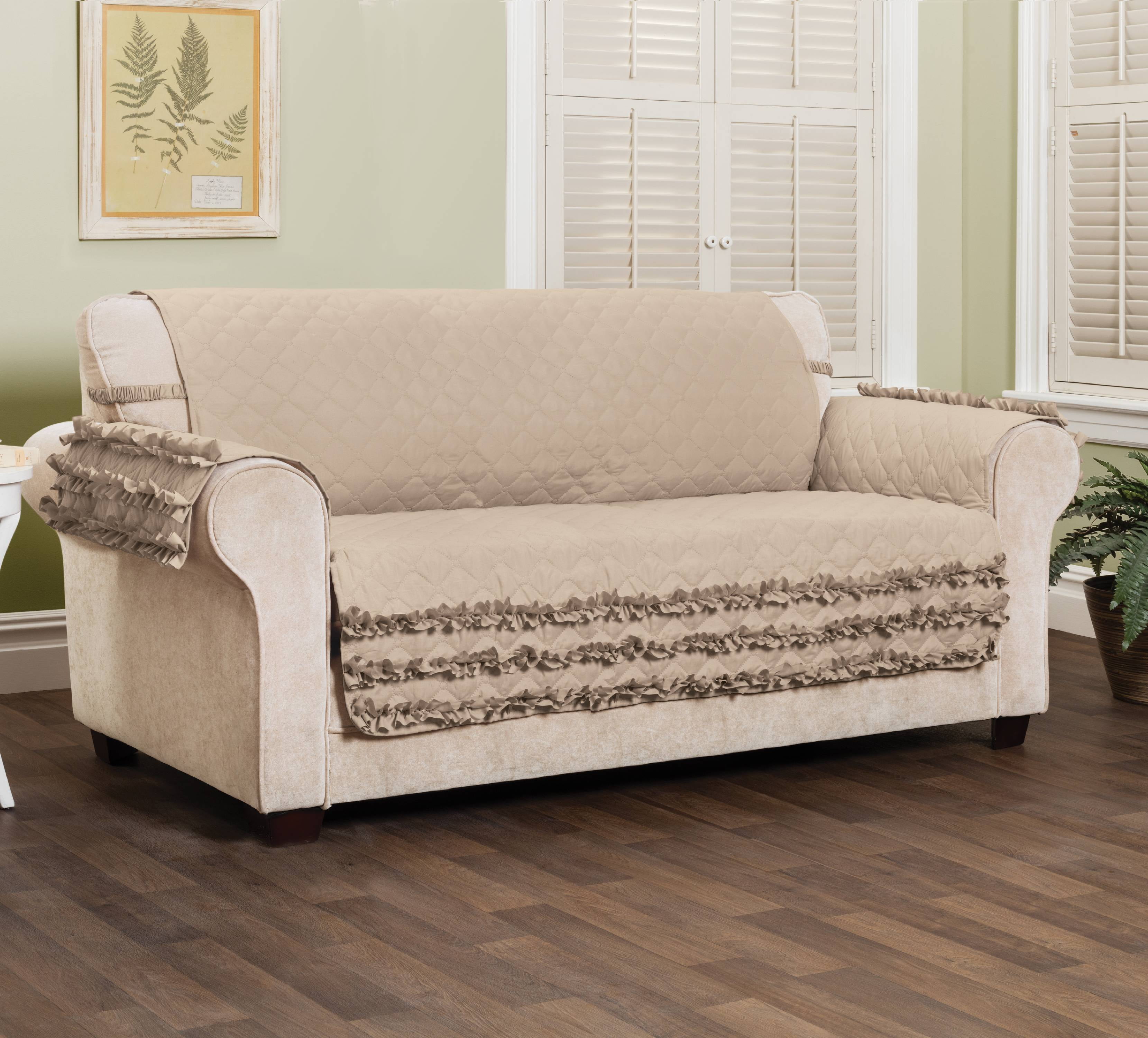 Innovative Textile Solutions 1-Piece Claremont Ruffled Sofa Furniture Cover, Natural