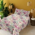 thumbnail image 2 of Ambesonne Retro Fitted & Flat Sheet with Shams 4 Pcs Set, Flowers Pattern Watercolor, King, Eggplant Earth Yellow, 2 of 5