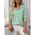 thumbnail image 6 of Womens Button Down Shirts Striped Classic Long Sleeve Collared Office Work Blouses Tops with Pocket Green M, 6 of 8