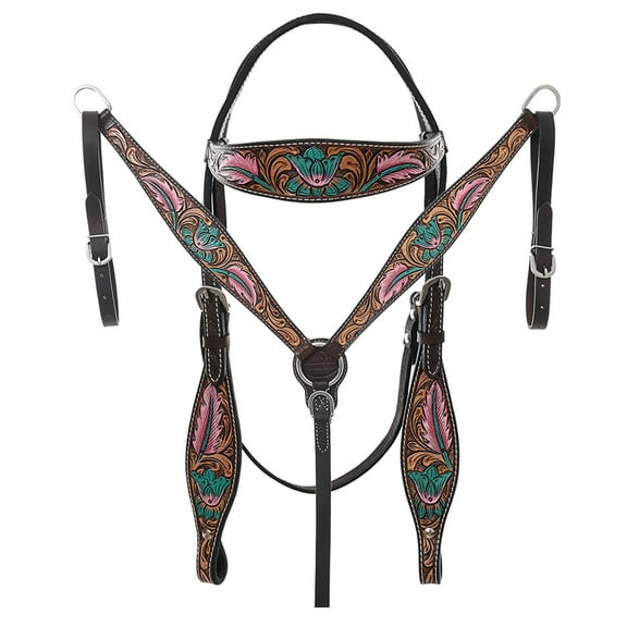 HILASON Western Horse Headstall & Breast Collar American Leather Floral