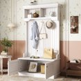 thumbnail image 3 of CQSXDA Functional Hall Tree with Shoe Bench in Versatile Style, 4-in-1 Coatrack with Hooks for Living Room Space Saving, White, 3 of 13