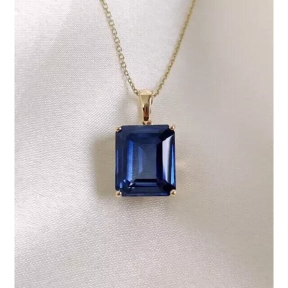 2.5Ct Lab Created Blue Sapphire Emerald Cut Solitaire Pendant 14k Yellow Gold Plated