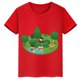 thumbnail image 3 of Camiseta de algodón roja de manga corta de verano para niños y niñas con estampado de cabeza grande de Sasquatch furtivo, 3 of 5