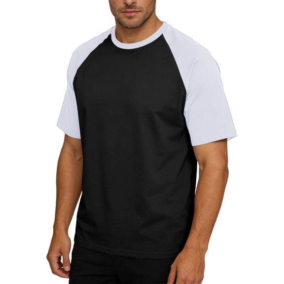 Mens Raglan Short Sleeve T-Shirt Color Block Baseball Jersey Tee Crew Neck Athletic Top, Casual Performance Quick Dry Workout Shirt with Side Slit High Low Hem for Outdoor Running Training