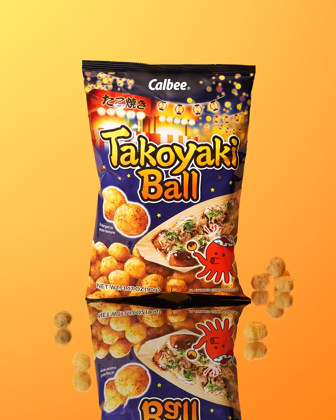 (3 pack) Calbee Takoyaki Ball Flavored Corn Puffs Japanese-Style BBQ Sauce 3.17oz