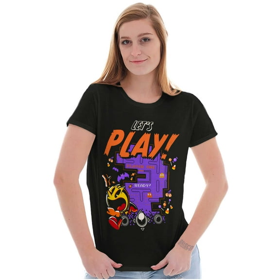 PACMAN Halloween Lets Play Ghosts Women's T Shirt Ladies Tee Brisco Brands S