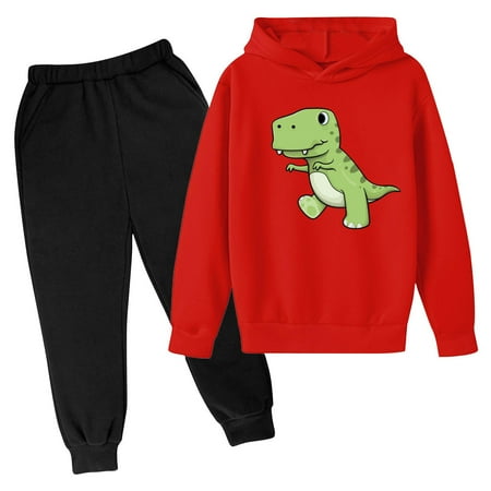 

Spazoro Toddler Girls Pullover Hoodie and Jogger Clothing Set Elastic Waist Sweatpants Fall Winter 2PC Dinosaur Print Outfit Sets for Kids Girls Red