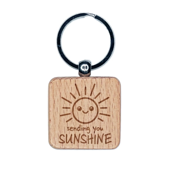 Sending You Sunshine Square Keychain Charm Tag - Engraved Wood