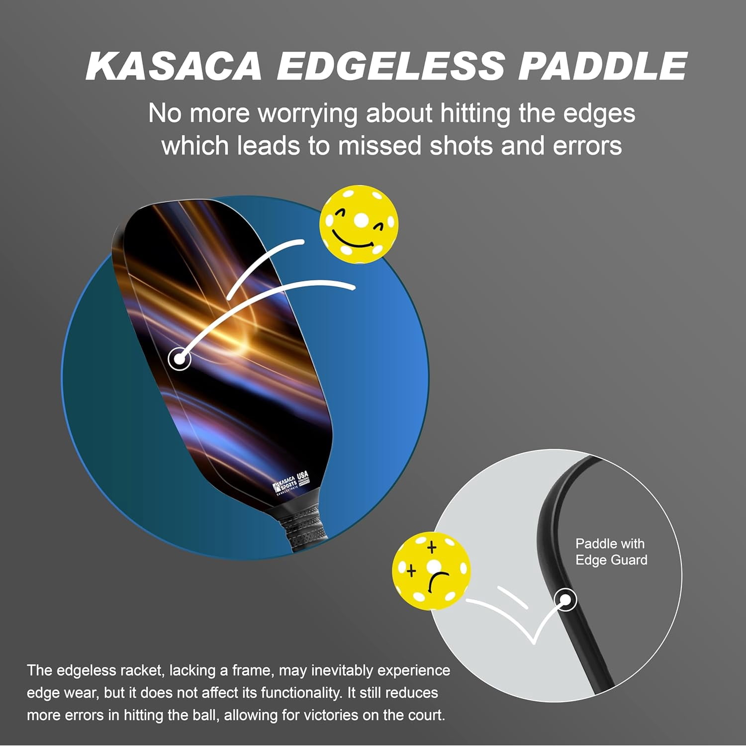 Kasaca Cosmic Ray Edgeless Graphite T700 Multilayer Carbon Fiber Pickleball Paddles, Longer Handle Comfort Grip, Large Sweet Spots, USAPA Approved, for Intermediate & Advanced Players