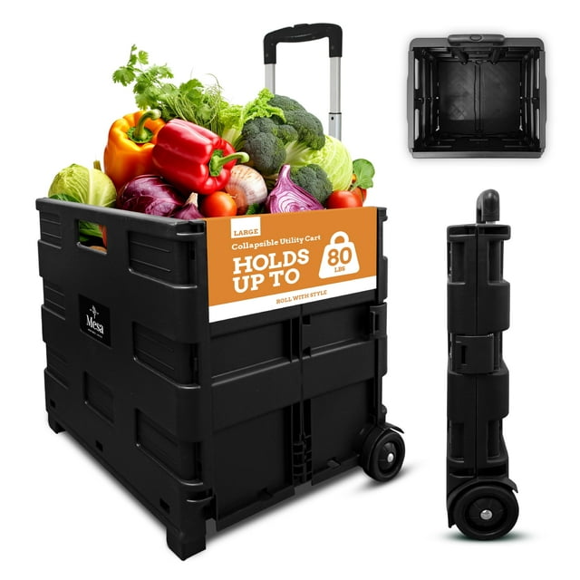 Inspired Living Carro utilitario plegable ultradelgado Pack-N-Roll de 2 ruedas con mango telescópico - Súper fuerte con capacidad de carga de hasta 80 libras, color negro