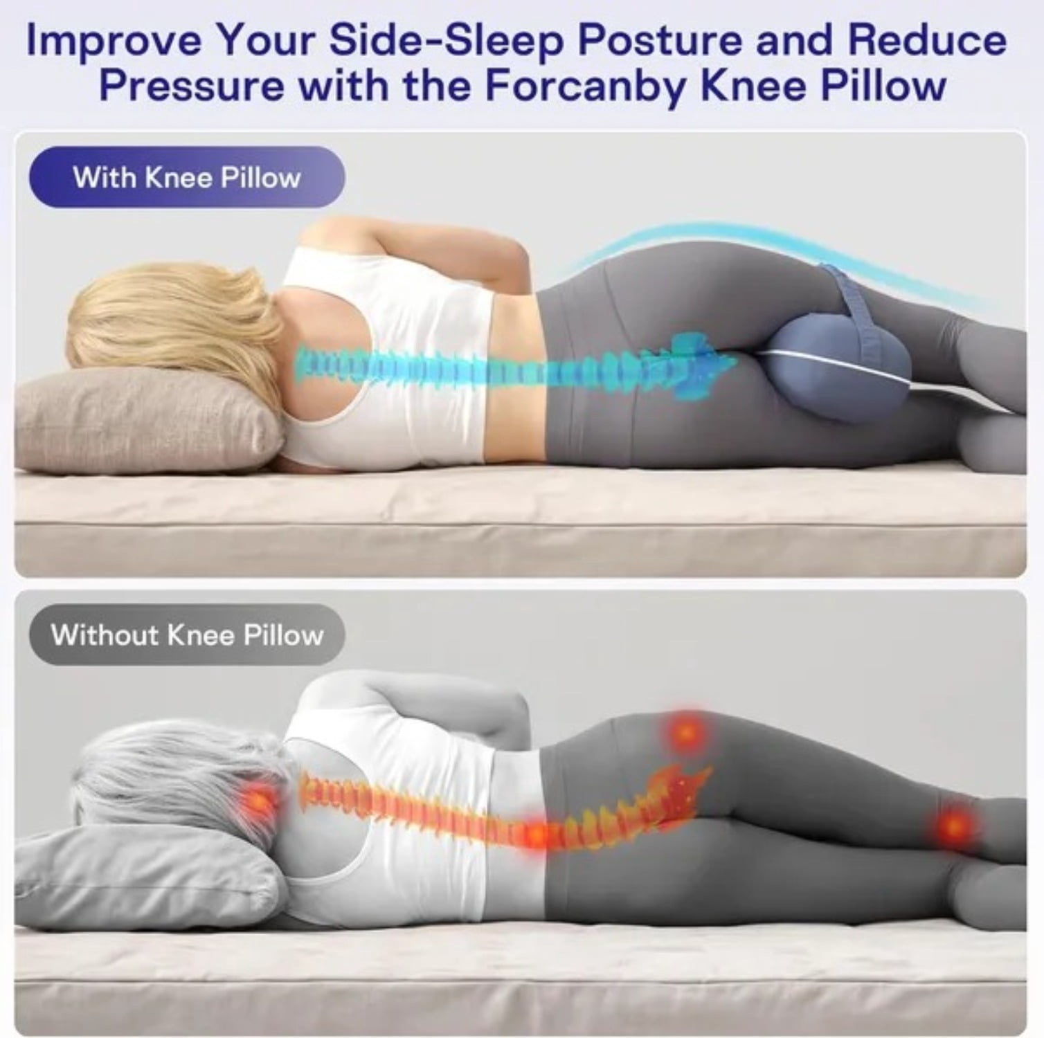 Knee Pillow for Side Sleepers Memory Foam Spine Alignment Pillow for Back Hip Pain Sciatica Pregnancy Surgery Recovery