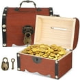 thumbnail image 1 of ETHZZLE 2Pcs Wooden Treasure Chest Money Boxes with Zinc Alloy Lock and Key Assorted Colors, 1 of 7