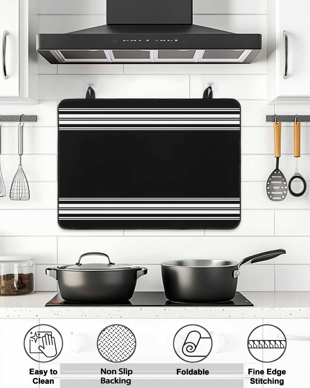 Stove Top Covers for Electric Stove, Black Striped Glass Stovetop Cover Protector, Farmhouse Black White Stripes Induction Cooktop Protector Oven Mat for Kitchen Countertop 28.5"x20.5"
