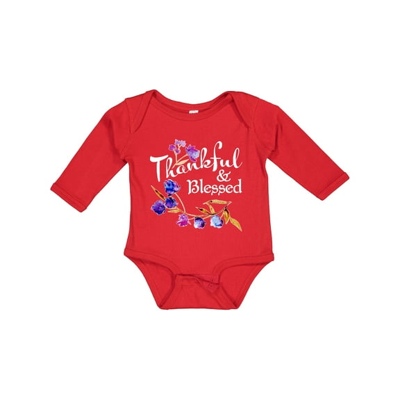 Inktastic Thankful and Blessed Inspirational Saying with Flowers Boys or Girls Long Sleeve Baby Bodysuit