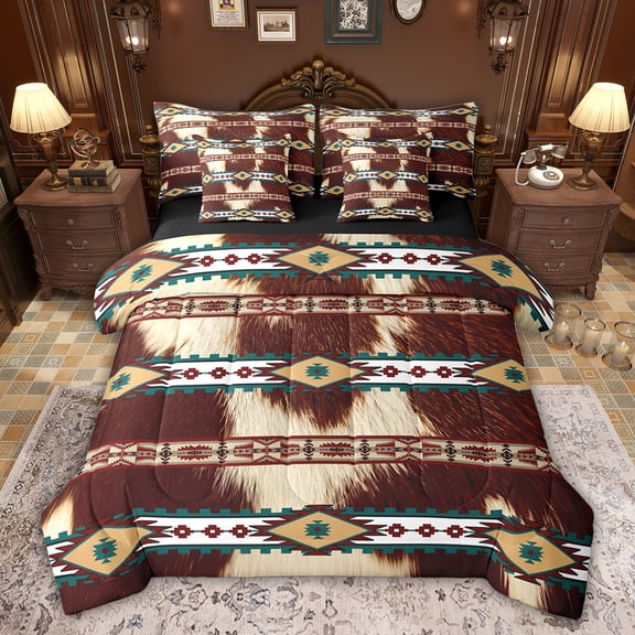 Castle Fairy Tribal Aztec Twin Bedding Sets,Farmhouse Cow Print Bedding Comforter Set