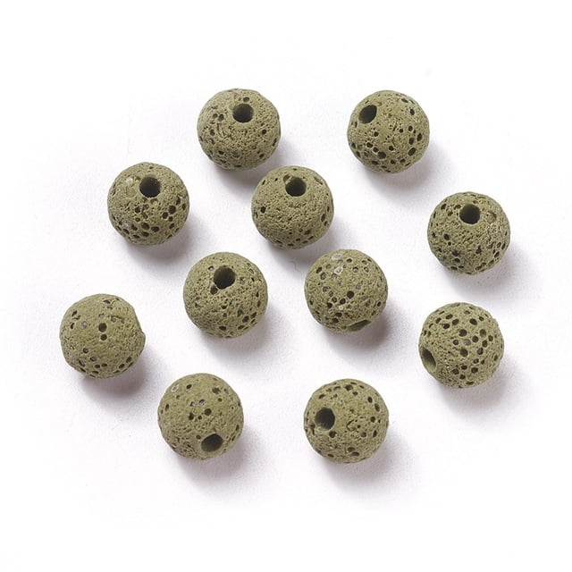 Unwaxed Natural Lava Rock Beads for Perfume Essential Oil Beads Aromatherapy Beads Dyed Round Olive Drab 8.5mm Hole: 1.5~2mm