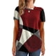 thumbnail image 1 of Camisa casual de mujer con cuello redondo y bloques de color de manga corta estampada para mujer para uso diario Rojo S, 1 of 6