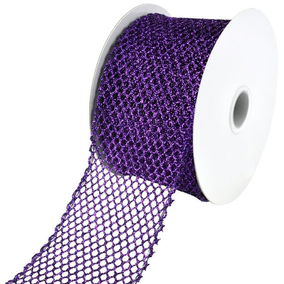 Christmas Sparkling Glitter Netting Wired Ribbon, 2-1/2-Inch, 10-Yard - Purple