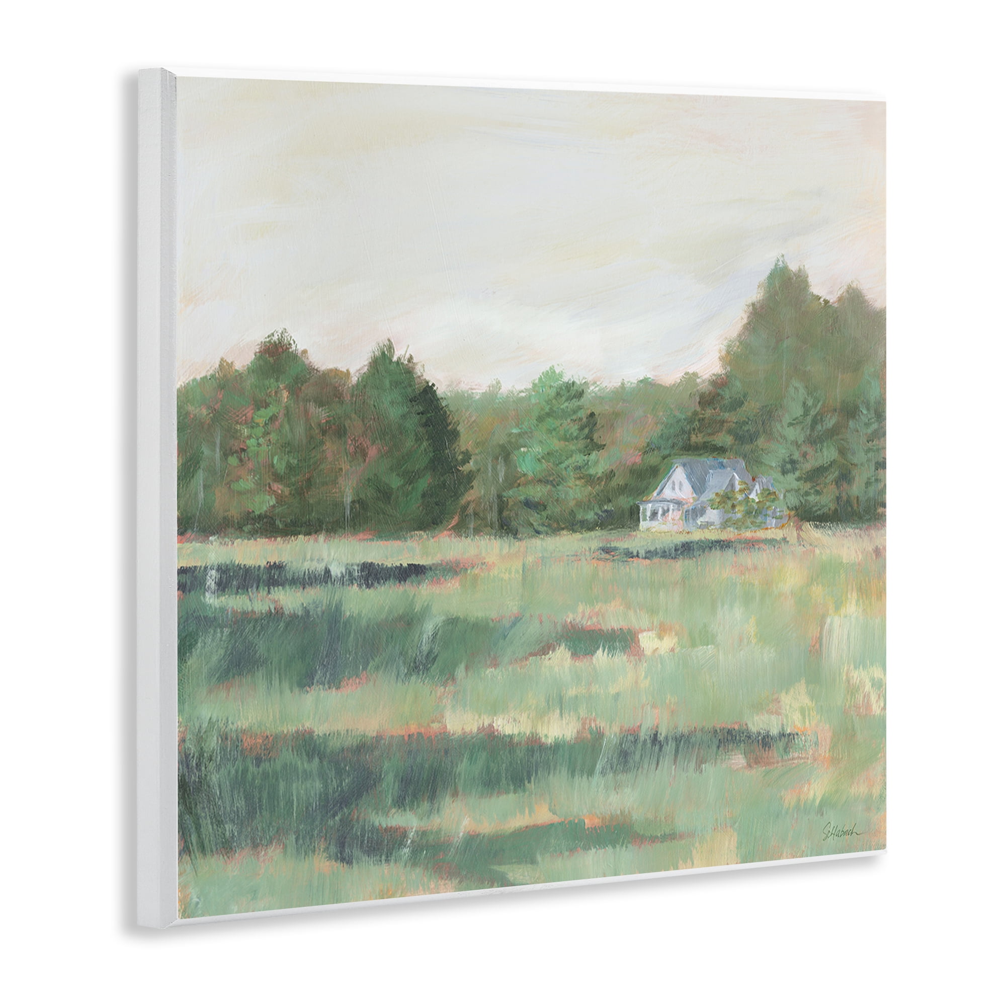 Stupell Industries Farmhouse Across Meadow Landscape Painting Unframed Art Print Wall Art, 12 x 12