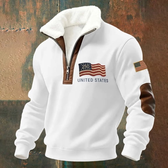250 Anniversary USA Sweatshirt Men American Flag Collar 1/4 Zipper Sweatshirt Long Sleeve 1776-2026 250th Anniversary Shirt