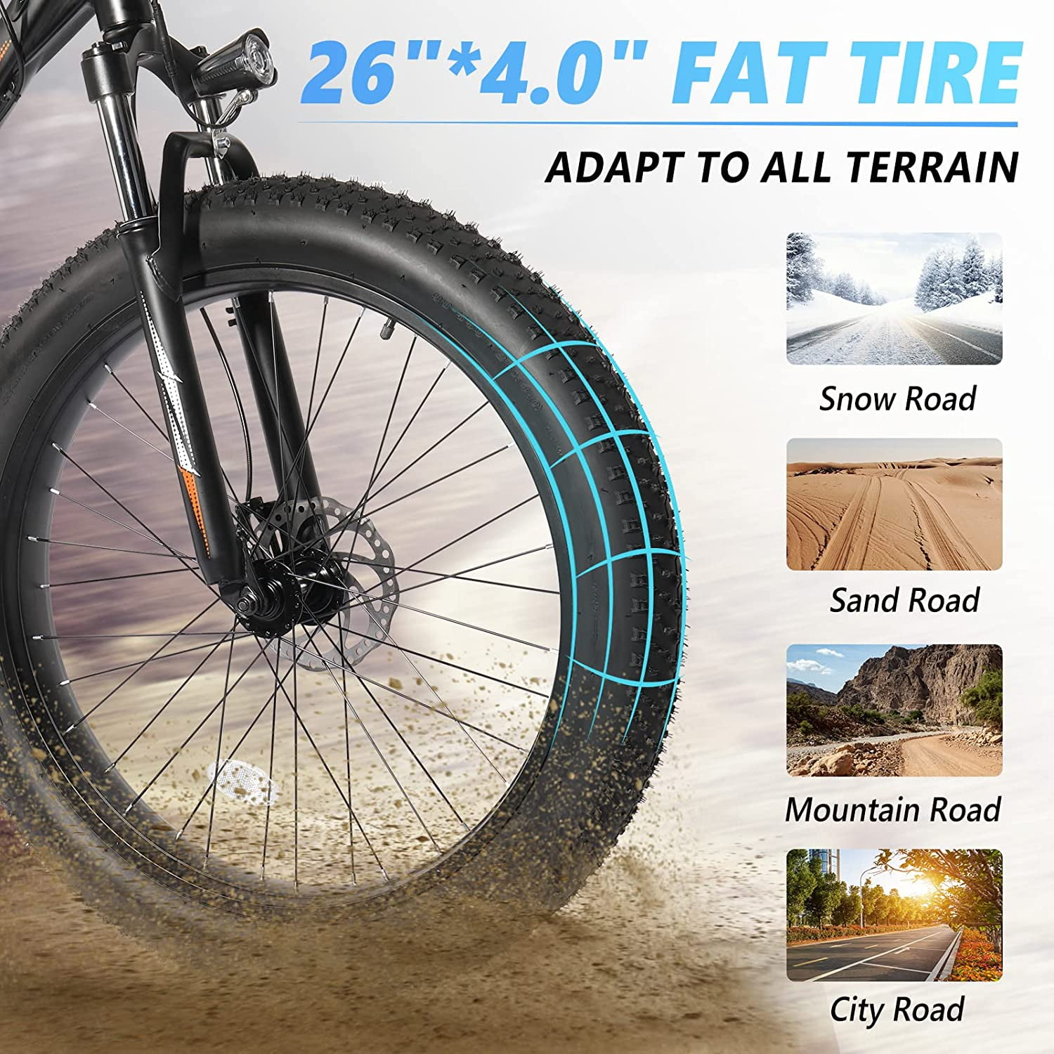 PEXMOR Electric Bike for Adult, 26" Fat Tire Adult Ebike Electric Bicycle 500W 48V 13AH Removable Battery, 20MPH Electric Mountain Bike Snow Beach E-Bike Suspension Fork Shimano 7 Speed