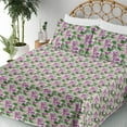 thumbnail image 3 of Ambesonne Floral Fitted & Flat Sheet with Shams 4 Pcs Set, Romantic Summer Flowers Art, Queen, Off White and Forest Green, 3 of 5