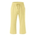 thumbnail image 4 of KAUOD Capris Pants for Girls Summer Loose Cotton Linen Straight Wide Leg Drawstring Elastic Waist Solid Cropped Trousers, 4 of 5