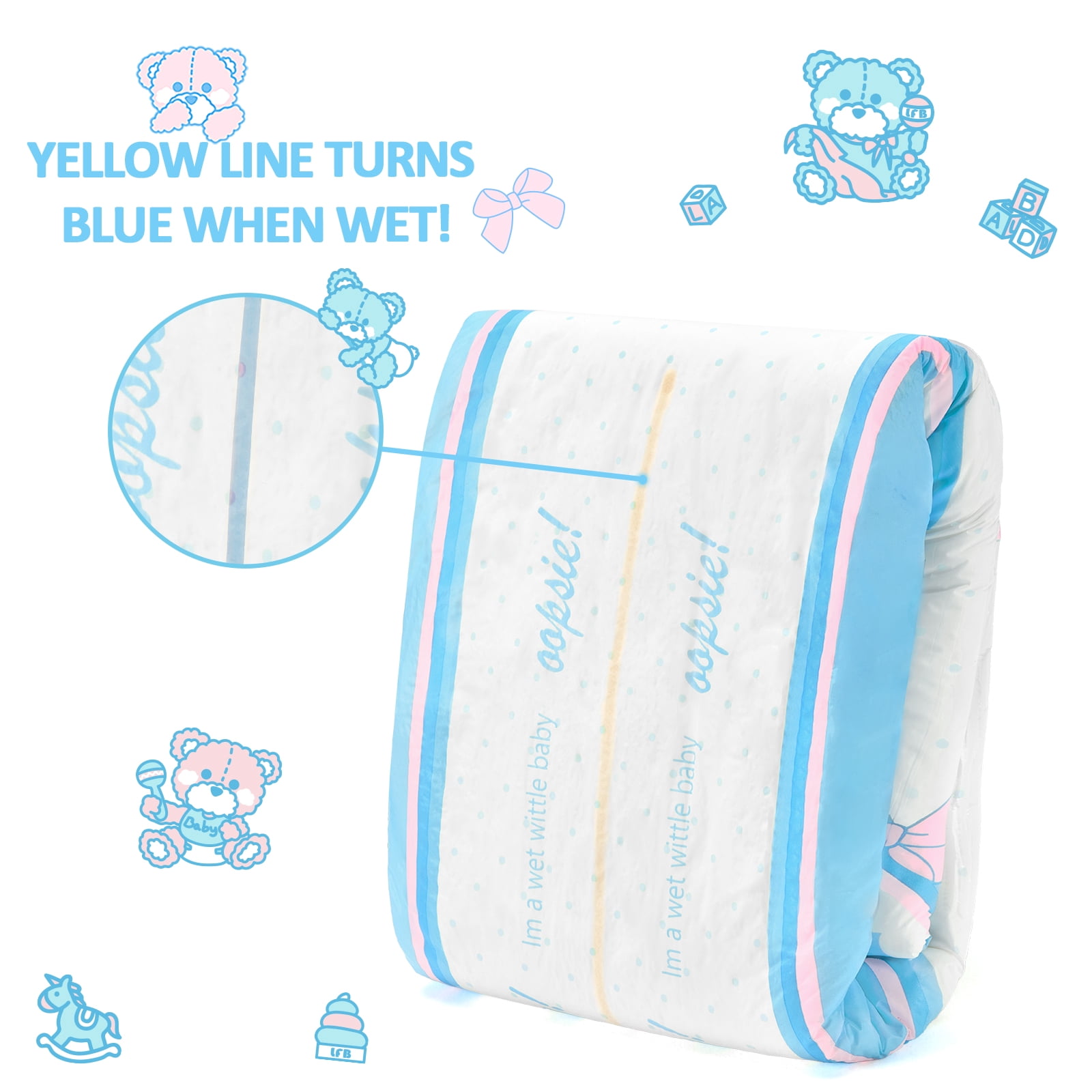 Littleforbig Adult Printed Diaper 2 Pieces Pack 3 Prints Random Assorted - Potty Pants (Medium 28"-38")