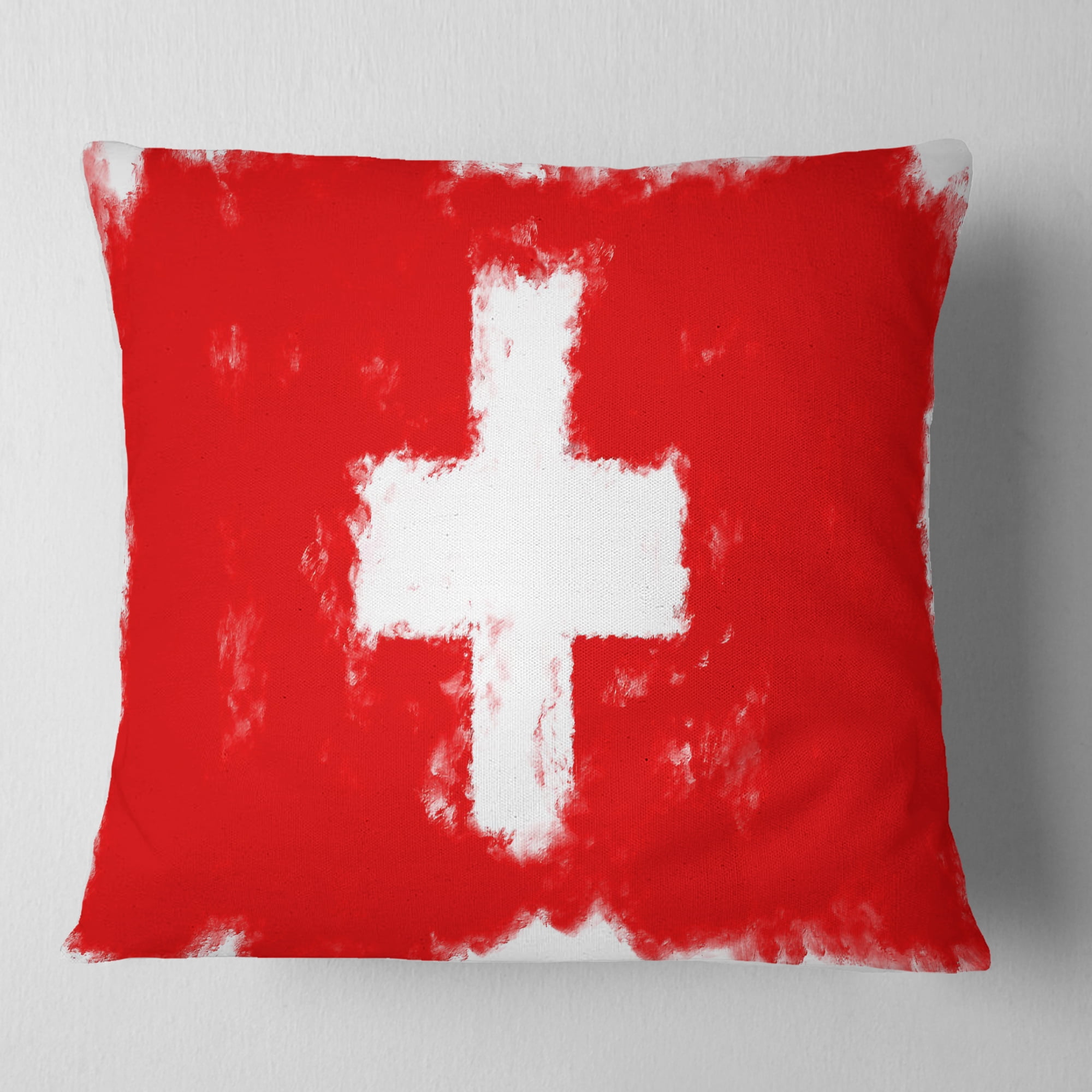 Designart Switzerland Flag Illustration - Flag Painting Throw Pillow - 18x18