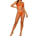 thumbnail image 2 of Women's 2 Piece Ribbed Solid Color Bikini Combination Sets Spaghetti Strap Backless Swimwear Bathing Suit Swimsuit Small White, Orange, 2 of 5