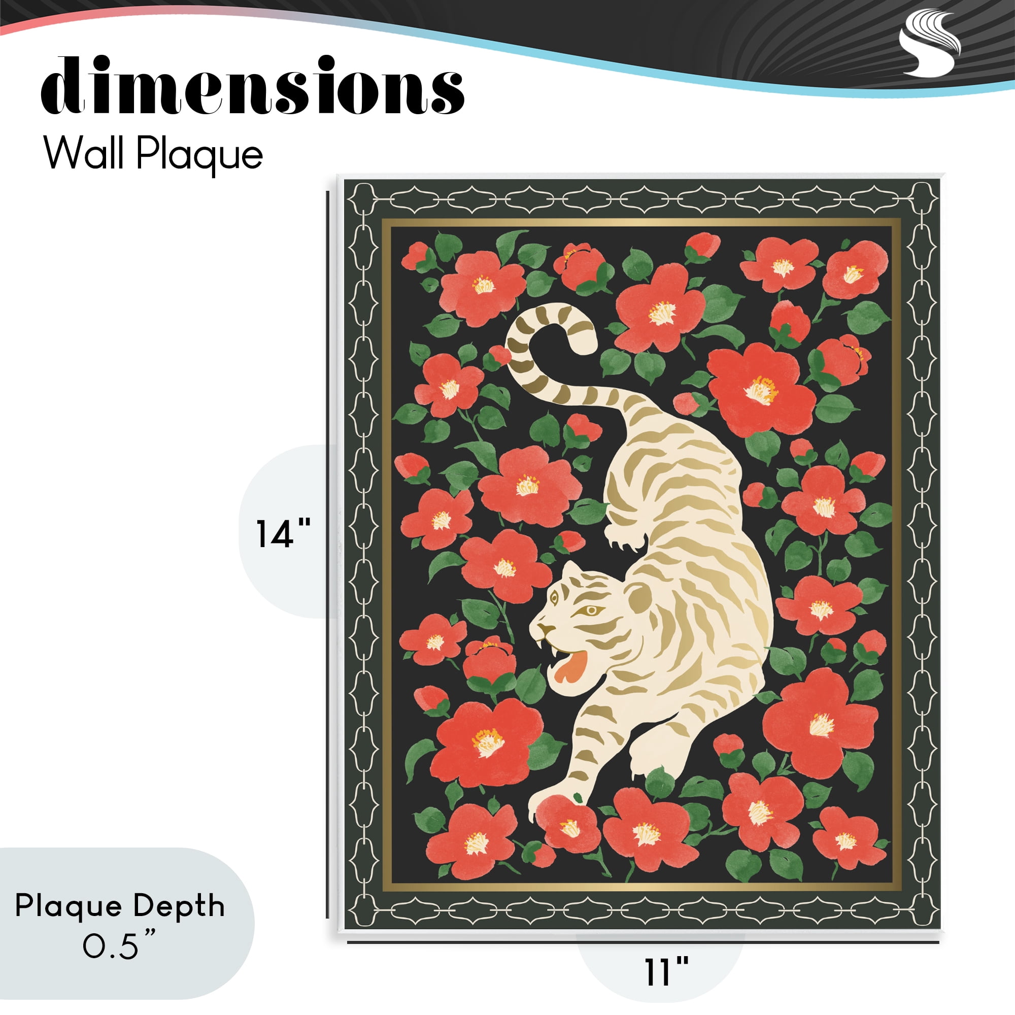 Stupell Industries Ivory Tiger Among Camelias Wall Plaque Art, design by Karolina Sato