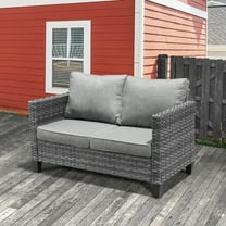 XIZZI Outdoor Furniture 50" Loveseat Sofa Couch with Gray Wicker Rattan(Dark Grey Cushion)