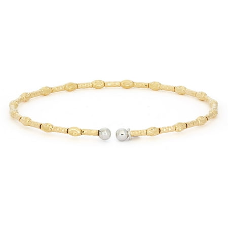Giuliano Mameli Sterling Silver 14kt Yellow Gold- and Rhodium-Plated Bangle with Oval and Long Faceted Beads